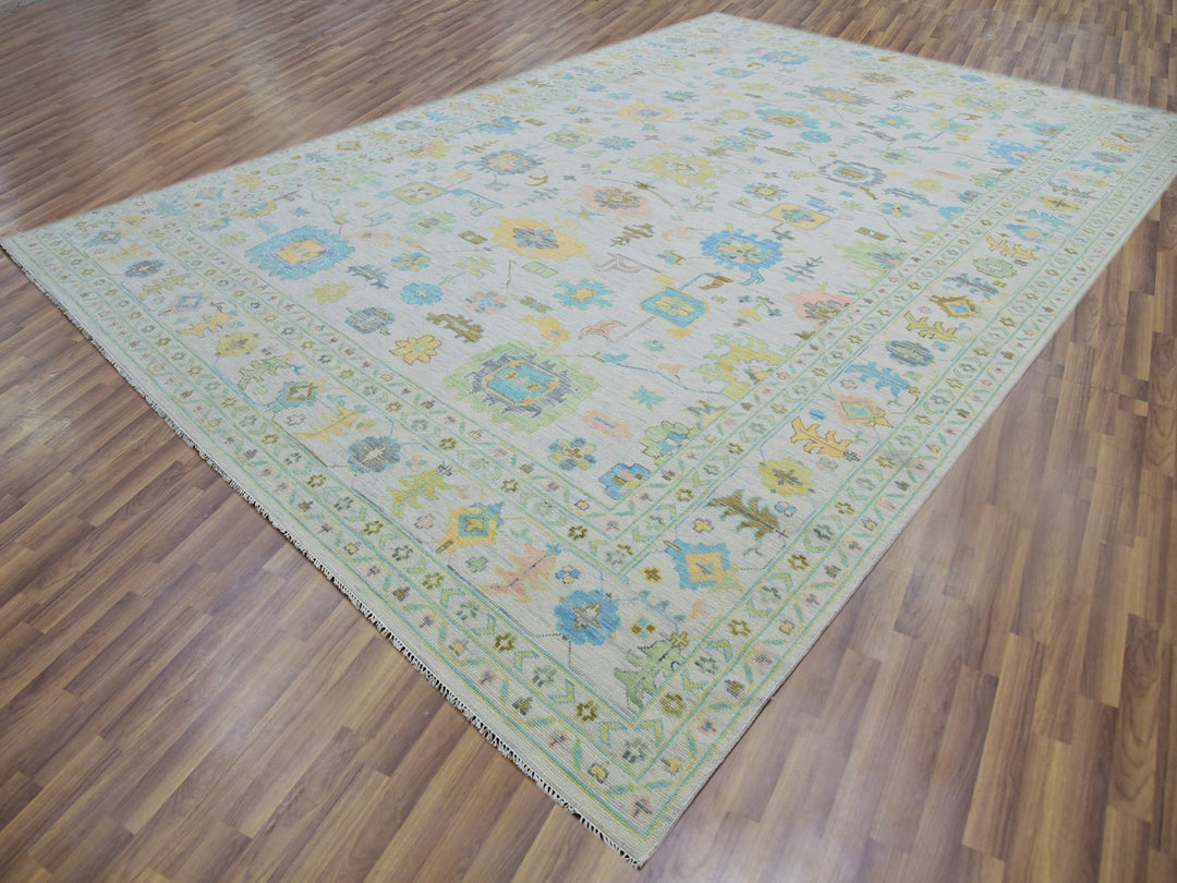 12'2" x 17'10" New Hand Knotted Ivory Wool Rectangle Oriental Rug - MOA10279907