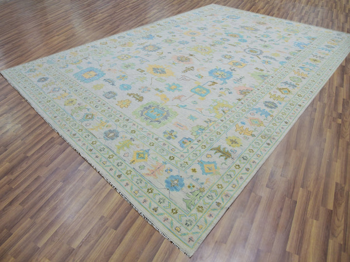 12'2" x 17'10" New Hand Knotted Ivory Wool Rectangle Oriental Rug - MOA10279907