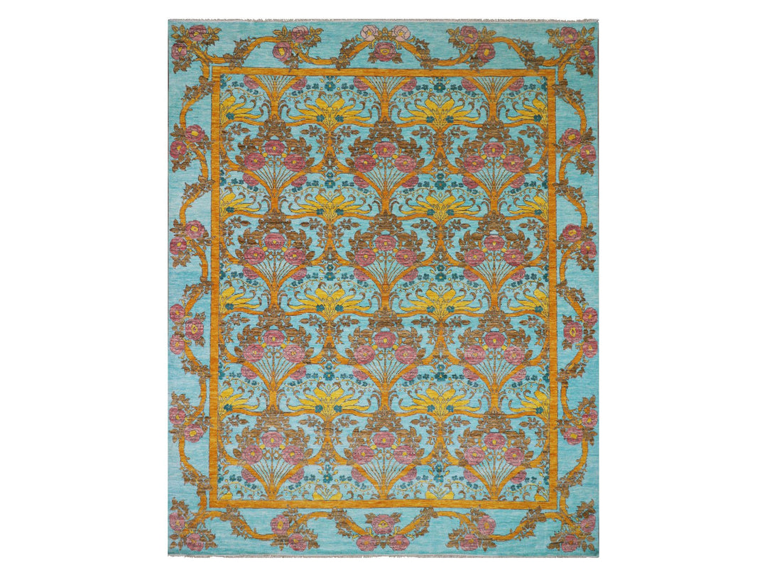 12'2" x 14'9" New Hand Knotted Blue Wool Rectangle Oriental Rug - MOA10279911