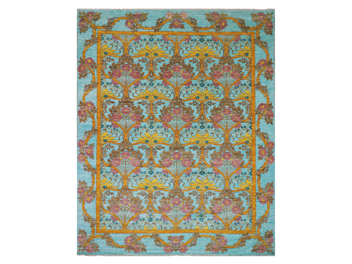12'2" x 14'9" New Hand Knotted Blue Wool Rectangle Oriental Rug - MOA10279911