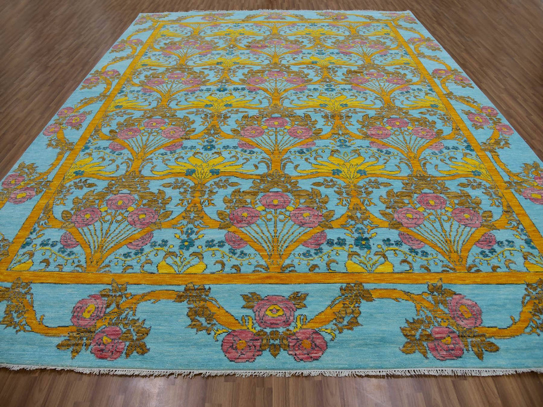 12'2" x 14'9" New Hand Knotted Blue Wool Rectangle Oriental Rug - MOA10279911
