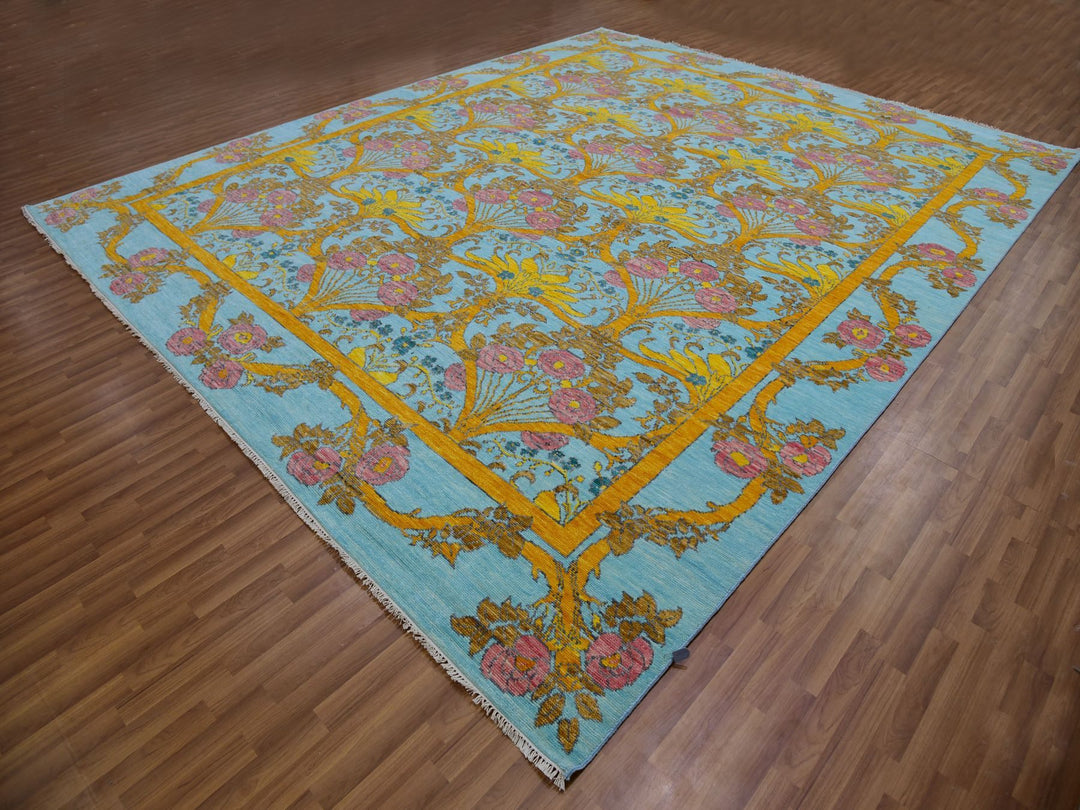 12'2" x 14'9" New Hand Knotted Blue Wool Rectangle Oriental Rug - MOA10279911