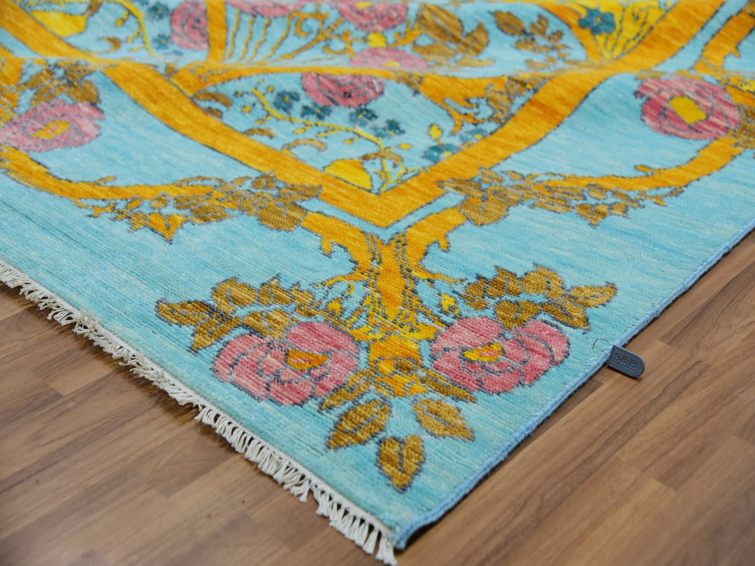 12'2" x 14'9" New Hand Knotted Blue Wool Rectangle Oriental Rug - MOA10279911