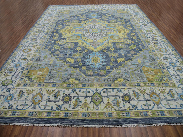 11'10" x 14'9" New Hand Knotted Grey Wool Rectangle Oriental Rug - MOA10279912