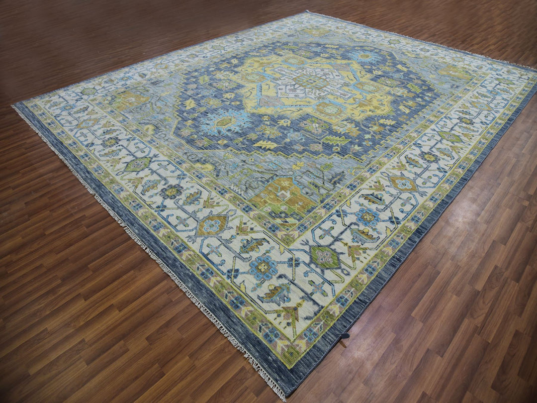 11'10" x 14'9" New Hand Knotted Grey Wool Rectangle Oriental Rug - MOA10279912