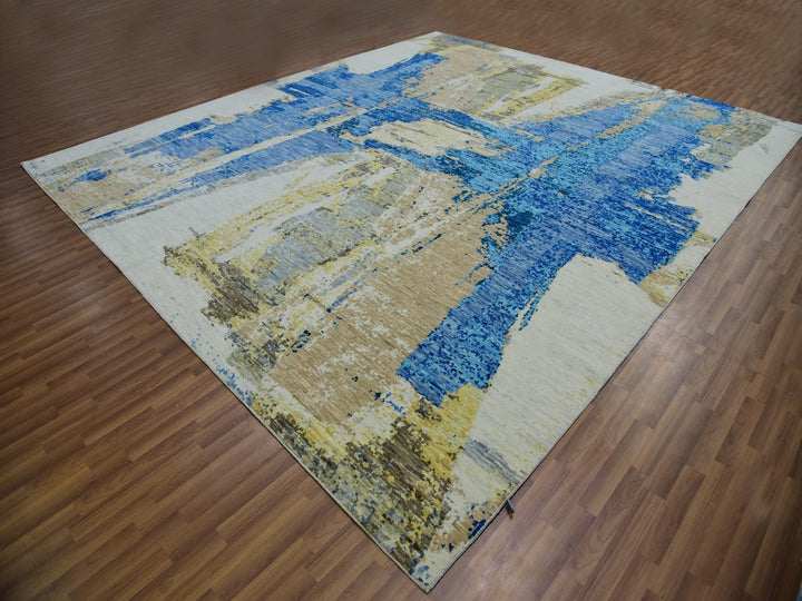 12'1" x 13'10" New Hand Knotted Ivory Wool Rectangle Oriental Rug - MOA10279915