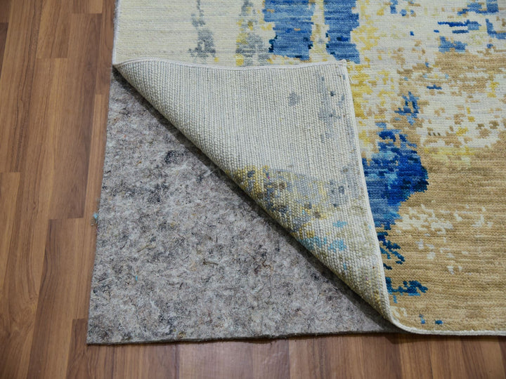 12'1" x 13'10" New Hand Knotted Ivory Wool Rectangle Oriental Rug - MOA10279915