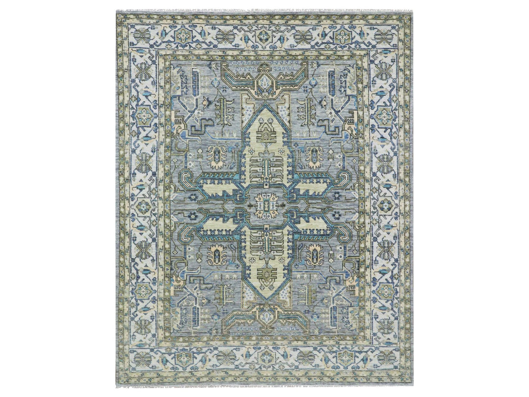 8'0" x 10'1" New Hand Knotted Grey Wool Rectangle Oriental Rug - MOA10279917
