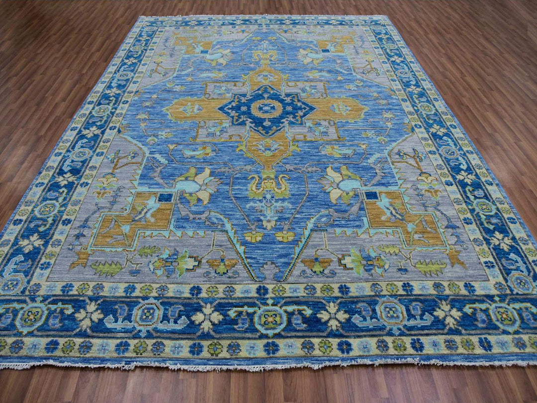 9'2" x 12'2" New Hand Knotted Blue Wool Rectangle Oriental Rug - MOA10279926