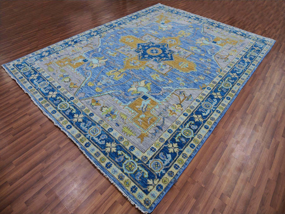 9'2" x 12'2" New Hand Knotted Blue Wool Rectangle Oriental Rug - MOA10279926