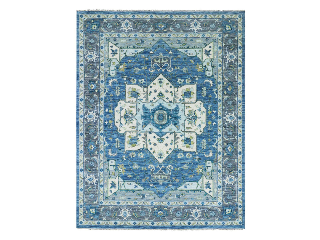 9'2" x 12'0" New Hand Knotted Blue Wool Rectangle Oriental Rug - MOA10279928