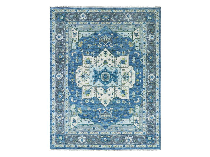 9'2" x 12'0" New Hand Knotted Blue Wool Rectangle Oriental Rug - MOA10279928