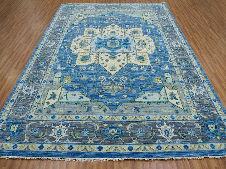 9'2" x 12'0" New Hand Knotted Blue Wool Rectangle Oriental Rug - MOA10279928
