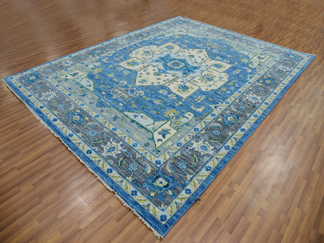 9'2" x 12'0" New Hand Knotted Blue Wool Rectangle Oriental Rug - MOA10279928