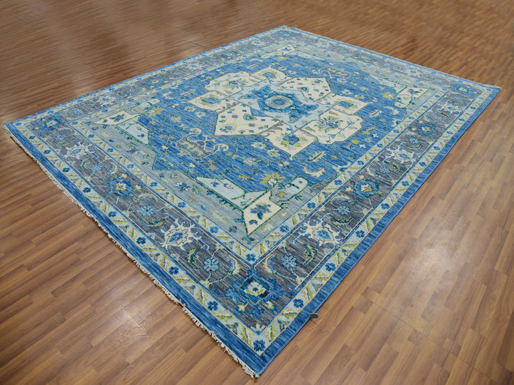 9'2" x 12'0" New Hand Knotted Blue Wool Rectangle Oriental Rug - MOA10279928