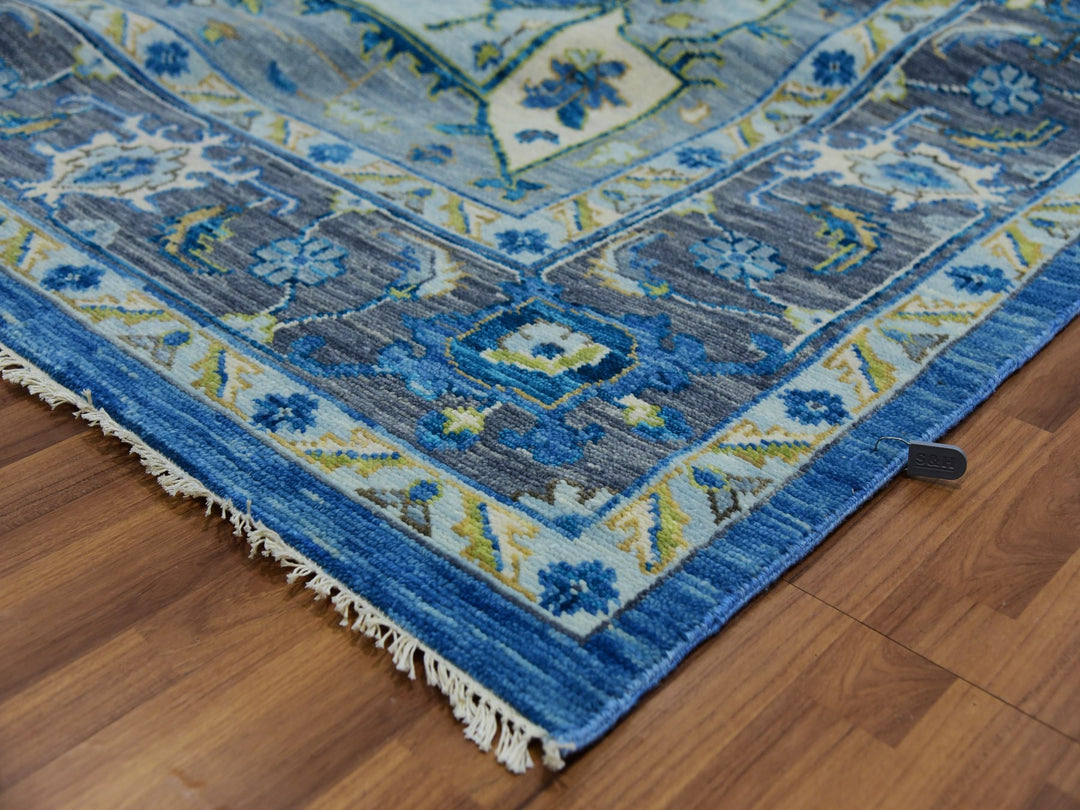 9'2" x 12'0" New Hand Knotted Blue Wool Rectangle Oriental Rug - MOA10279928