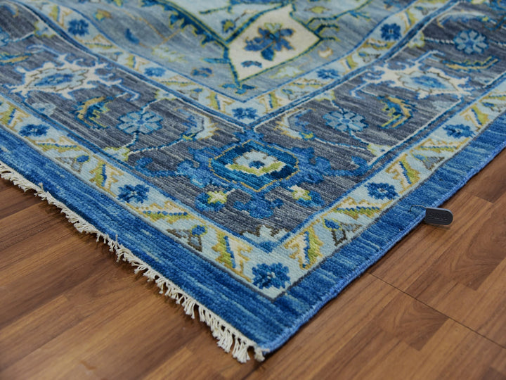9'2" x 12'0" New Hand Knotted Blue Wool Rectangle Oriental Rug - MOA10279928