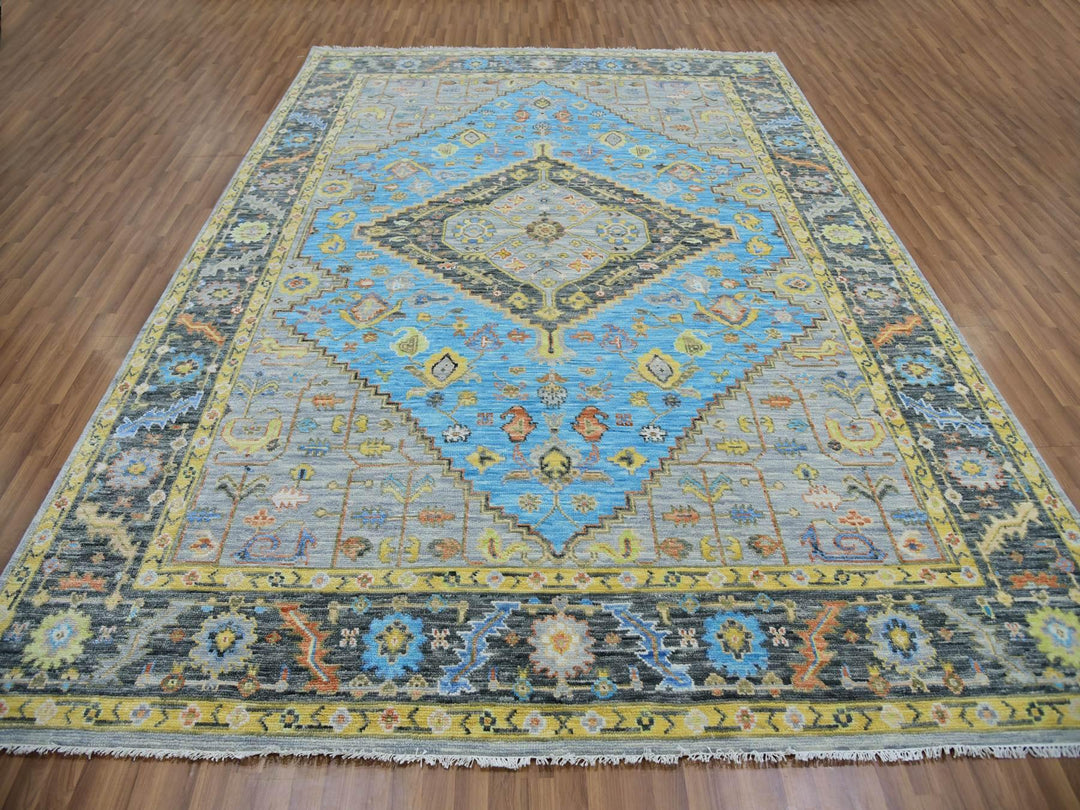 9'3" x 12'5" New Hand Knotted Blue Wool Rectangle Oriental Rug - MOA10279933