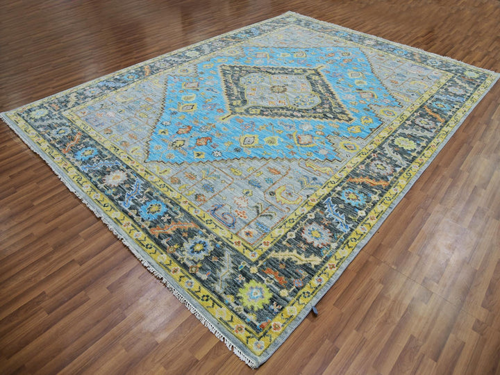 9'3" x 12'5" New Hand Knotted Blue Wool Rectangle Oriental Rug - MOA10279933