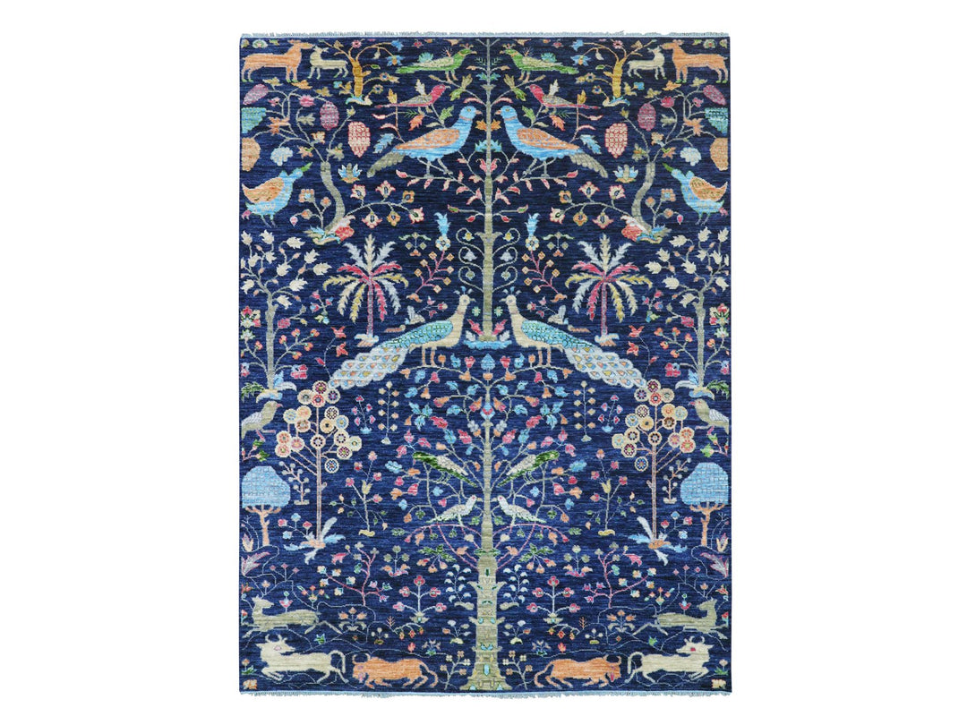 9'0" x 12'0" New Hand Knotted Blue Wool Rectangle Oriental Rug - MOA10279935