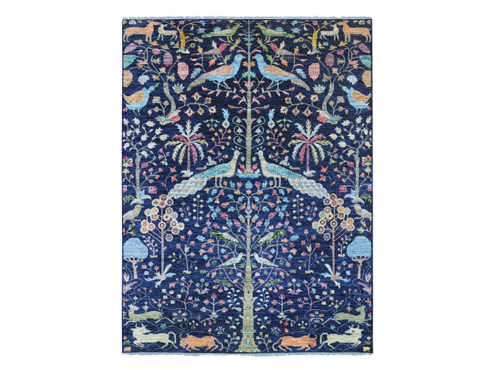 9'0" x 12'0" New Hand Knotted Blue Wool Rectangle Oriental Rug - MOA10279935