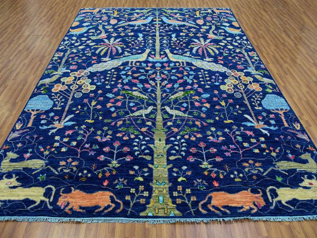 9'0" x 12'0" New Hand Knotted Blue Wool Rectangle Oriental Rug - MOA10279935