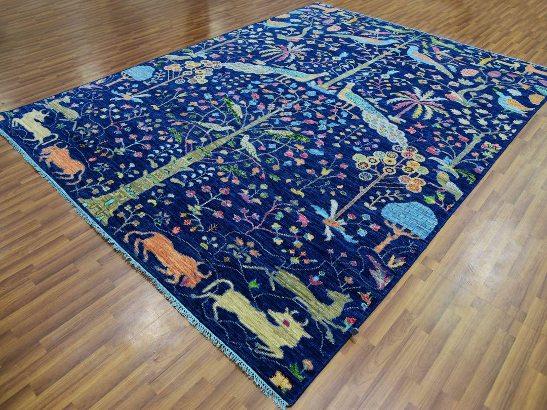 9'0" x 12'0" New Hand Knotted Blue Wool Rectangle Oriental Rug - MOA10279935