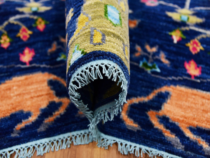 9'0" x 12'0" New Hand Knotted Blue Wool Rectangle Oriental Rug - MOA10279935
