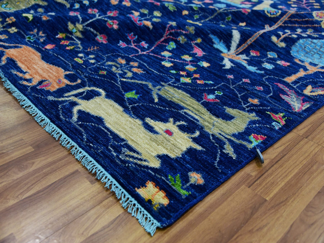 9'0" x 12'0" New Hand Knotted Blue Wool Rectangle Oriental Rug - MOA10279935