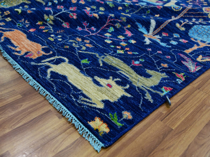 9'0" x 12'0" New Hand Knotted Blue Wool Rectangle Oriental Rug - MOA10279935