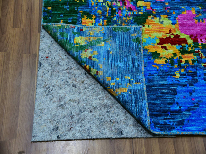 9'0" x 11'9" New Hand Knotted Blue Wool Rectangle Oriental Rug - MOA10279937