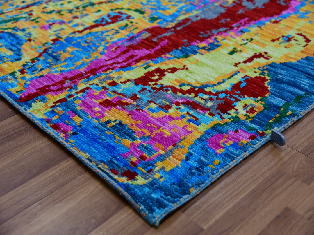 9'0" x 11'9" New Hand Knotted Blue Wool Rectangle Oriental Rug - MOA10279937