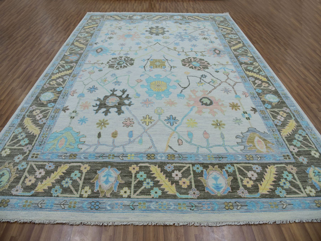 10'2" x 14'1" New Hand Knotted Ivory Wool Rectangle Oriental Rug - MOA10279938
