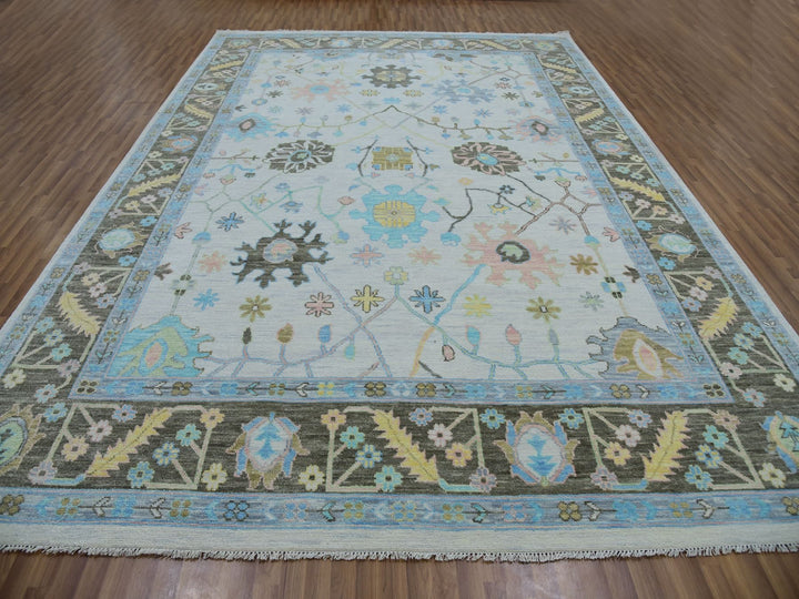 10'2" x 14'1" New Hand Knotted Ivory Wool Rectangle Oriental Rug - MOA10279938
