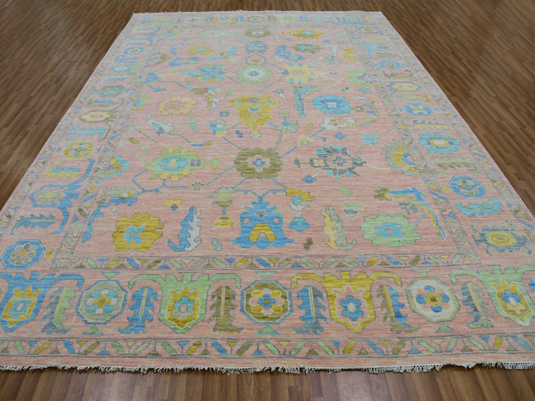 10'1" x 13'9" New Hand Knotted Pink Wool Rectangle Oriental Rug - MOA10279941