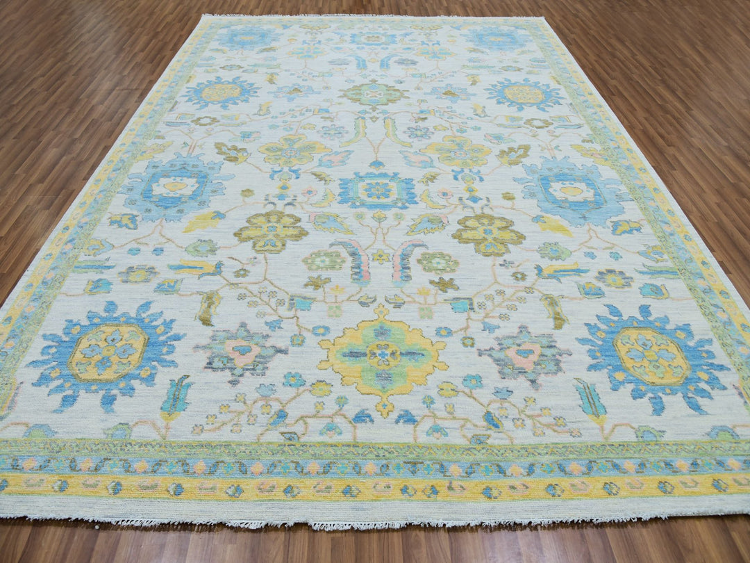 10'1" x 14'0" New Hand Knotted Ivory Wool Rectangle Oriental Rug - MOA10279949