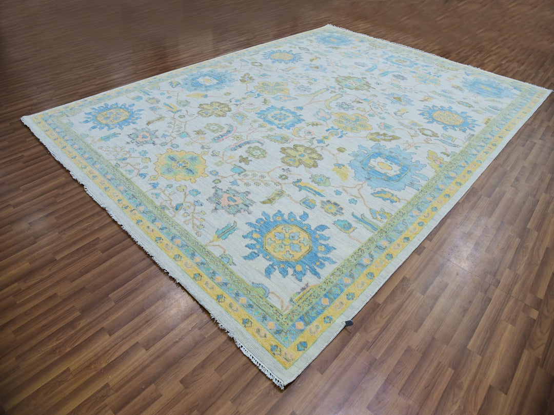 10'1" x 14'0" New Hand Knotted Ivory Wool Rectangle Oriental Rug - MOA10279949