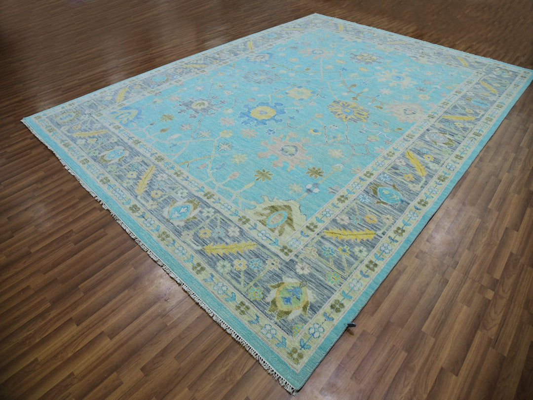 10'1" x 13'10" New Hand Knotted Blue Wool Rectangle Oriental Rug - MOA10279953