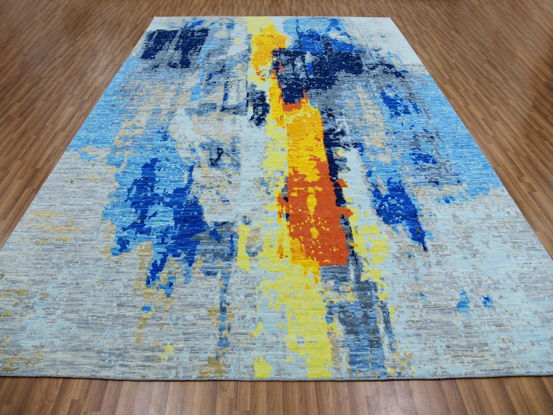 10'0" x 13'9" New Hand Knotted Grey Wool Rectangle Oriental Rug - MOA10279963