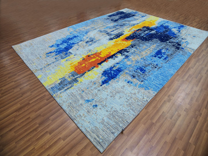 10'0" x 13'9" New Hand Knotted Grey Wool Rectangle Oriental Rug - MOA10279963