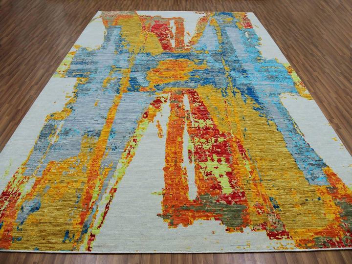10'3" x 14'0" New Hand Knotted Ivory Wool Rectangle Oriental Rug - MOA10279964