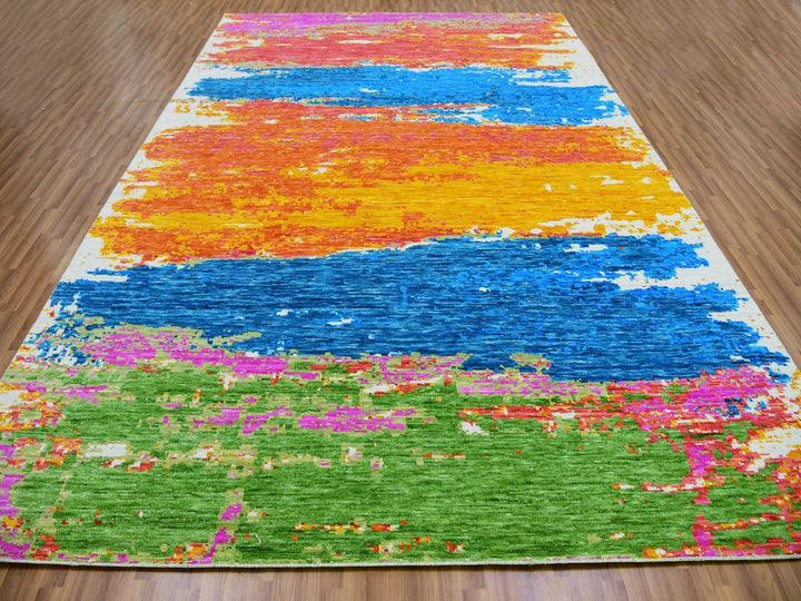 10'0" x 14'1" New Hand Knotted Multicolored Wool Rectangle Oriental Rug - MOA10279965