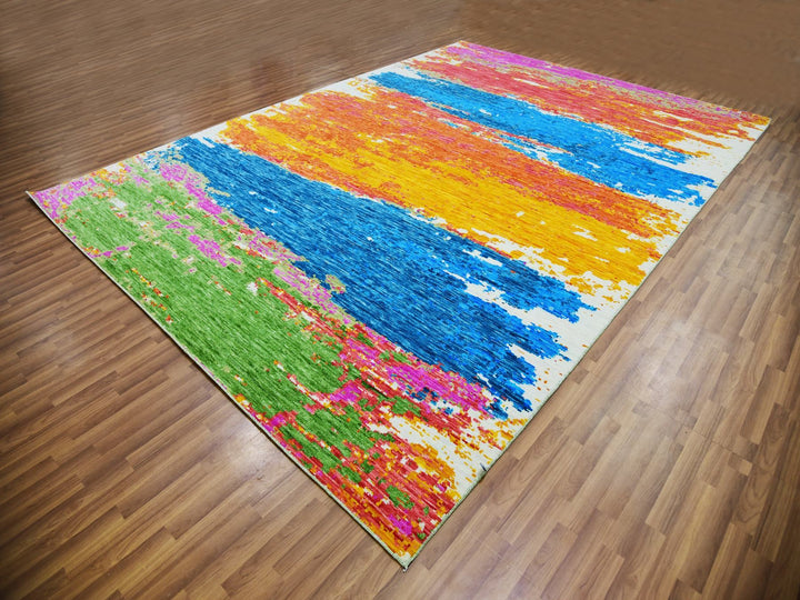 10'0" x 14'1" New Hand Knotted Multicolored Wool Rectangle Oriental Rug - MOA10279965