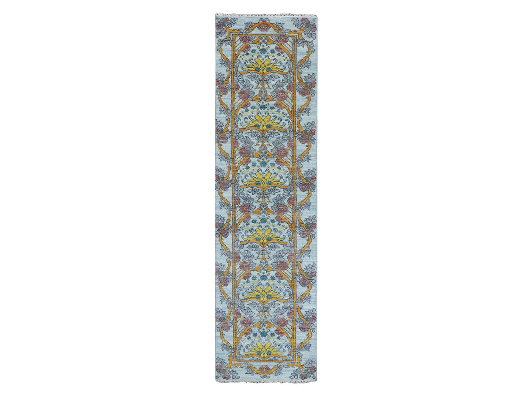 2'8" x 9'5" New Hand Knotted Blue Wool Runner Oriental Rug - MOA10279968