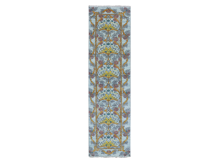 2'8" x 9'5" New Hand Knotted Blue Wool Runner Oriental Rug - MOA10279968