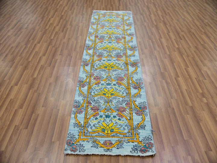 2'8" x 9'5" New Hand Knotted Blue Wool Runner Oriental Rug - MOA10279968