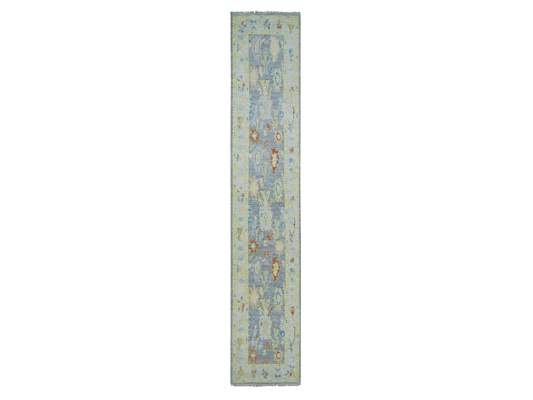 2'10" x 15'7" New Hand Knotted Grey Wool Runner Oriental Rug - MOA10279971