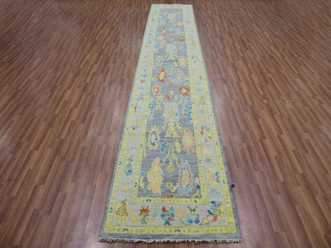 2'10" x 15'7" New Hand Knotted Grey Wool Runner Oriental Rug - MOA10279971