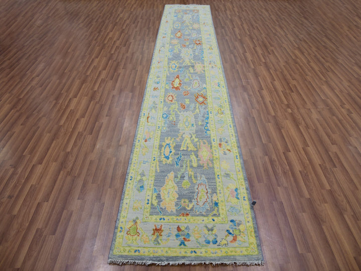 2'10" x 15'7" New Hand Knotted Grey Wool Runner Oriental Rug - MOA10279971