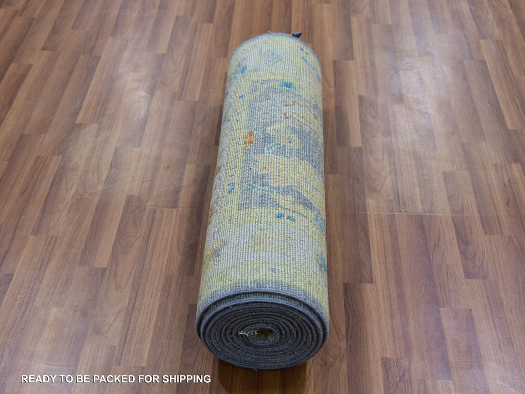 2'10" x 15'7" New Hand Knotted Grey Wool Runner Oriental Rug - MOA10279971
